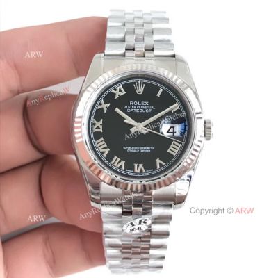 V2 Rolex Datejust 36 Black Roman Dial Jubilee Watch SWISS 3135 MOVEMENT